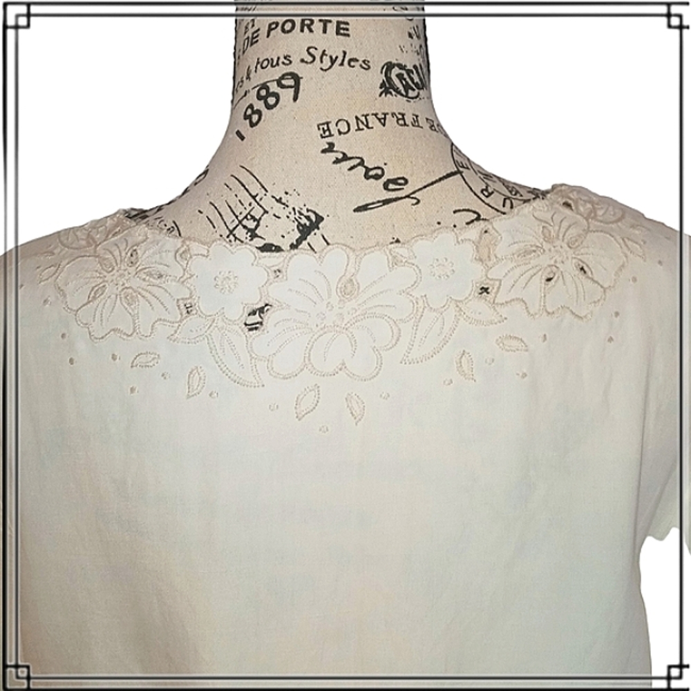 J. Jill Silk/Linen Cream Laser Cut Embroidered Floral Blouse Size Sm - Picture 8 of 10